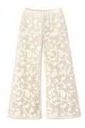 Calça Pantalona em Tela de Algodão Bordada