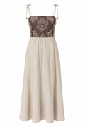 Vestido Longo em Linho e Algodão Bordado
