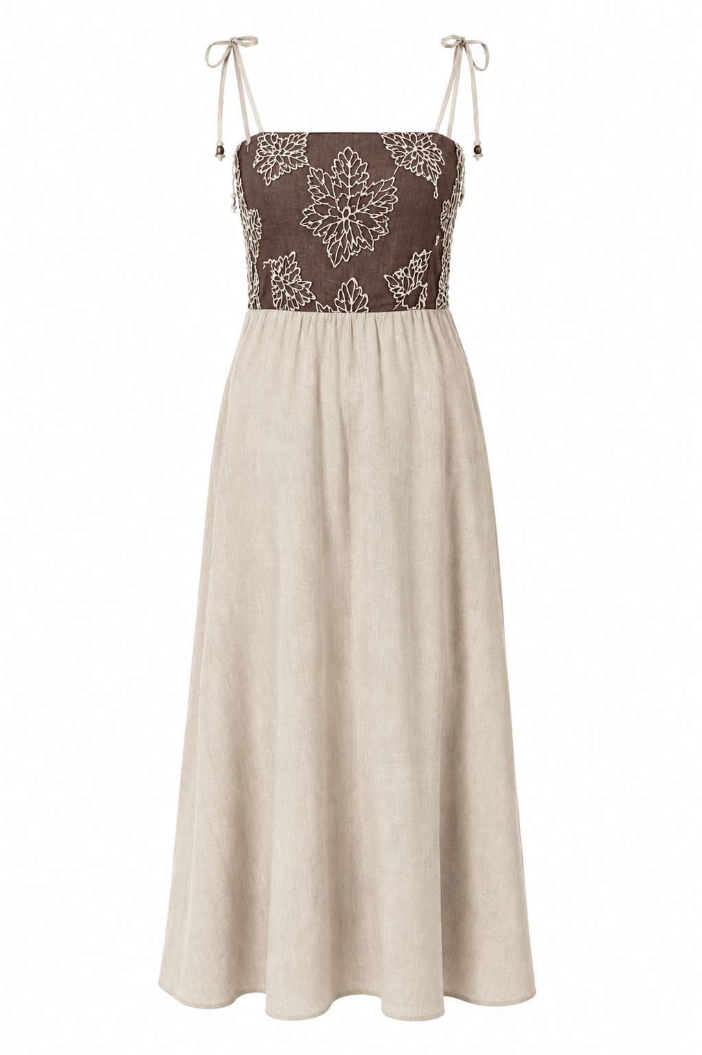 Vestido Longo em Linho e Algodão Bordado