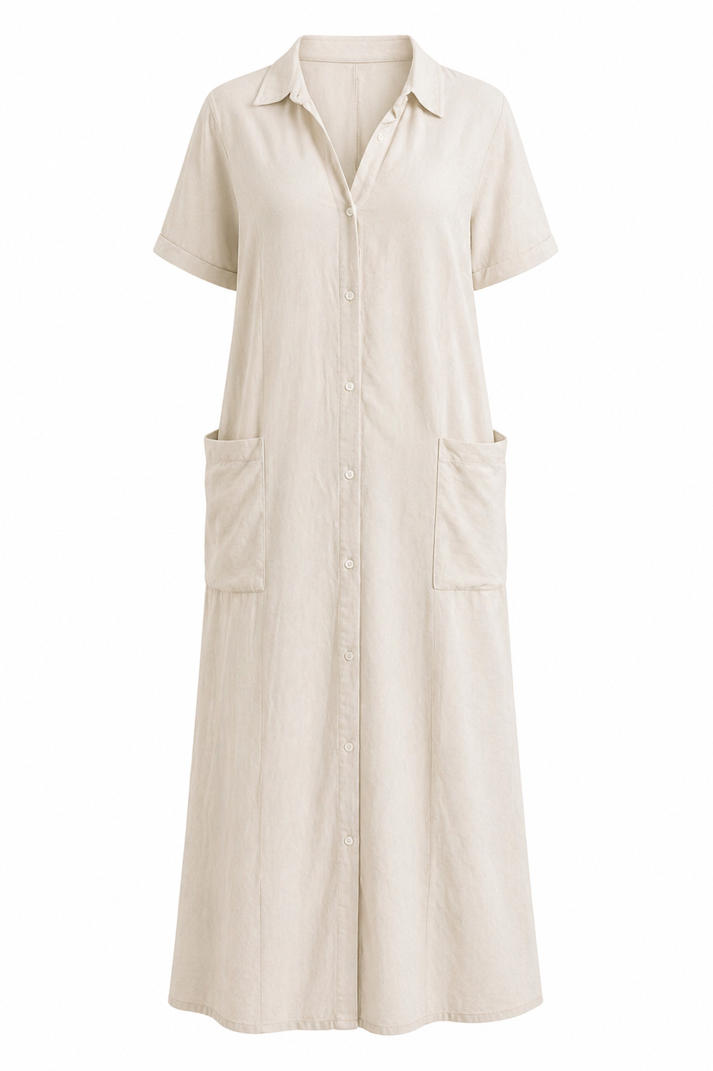 Vestido Chemise Longo em Linho com Bolsos