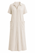 Vestido Chemise Longo em Linho com Bolsos