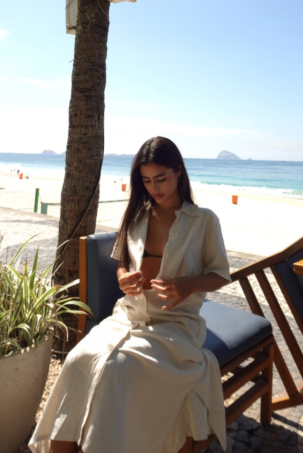 Vestido Chemise Longo em Linho com Bolsos